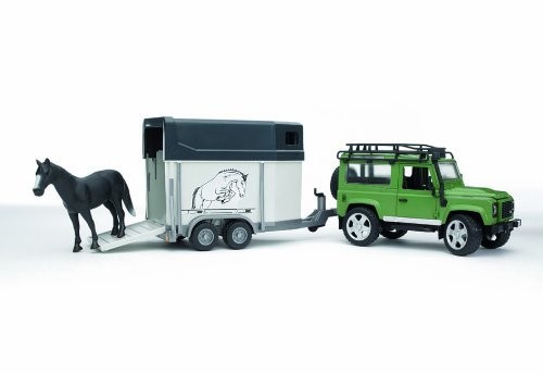 BRUDER-Land Rover Defender - Vehículo con remolque para caballos