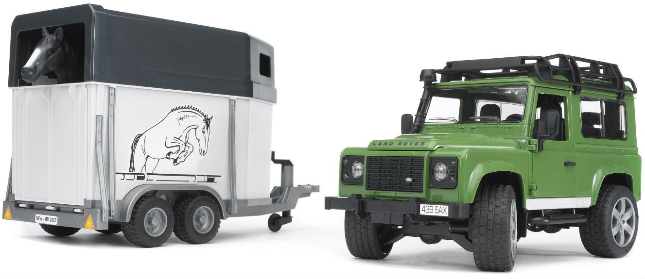 BRUDER-Land Rover Defender - Vehículo con remolque para caballos